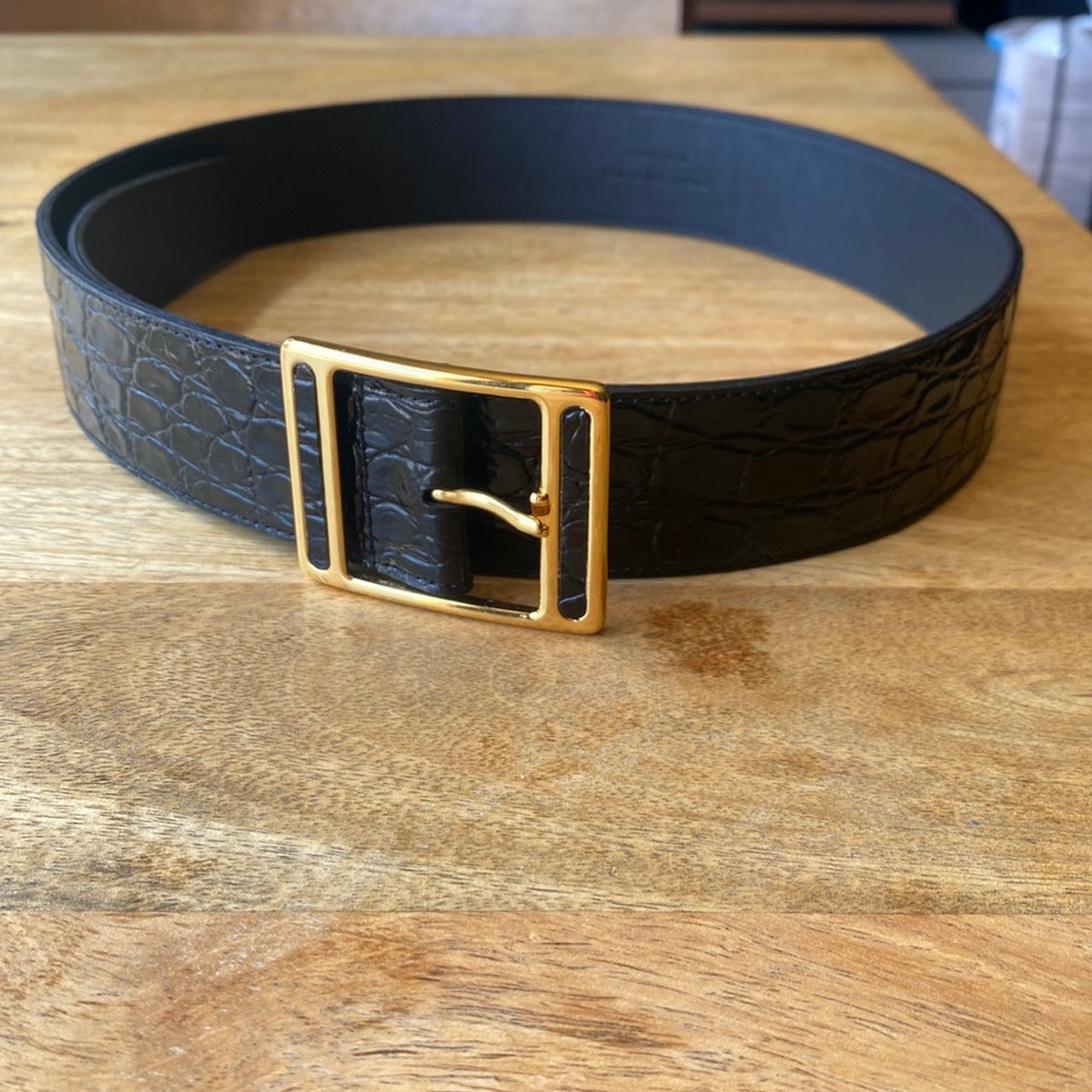 SAINT LAURENT Paris Black Croc Embossed Leather Belt. Pristine, Small